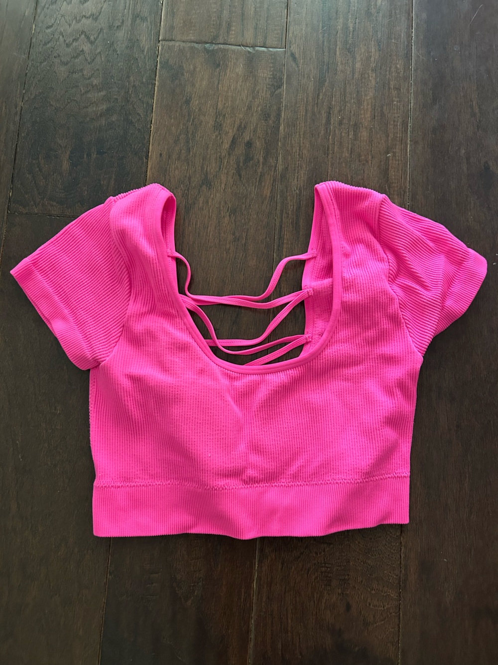 aerie Hot Pink Ribbed Crop Top with Strappy Back